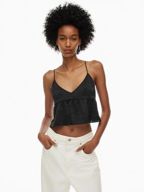 Wilfred by Aritzia Black Satin Babydoll Cami Top Size XS